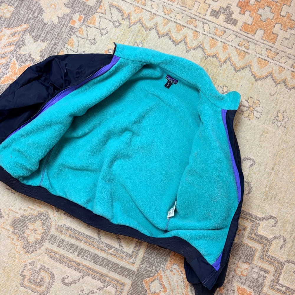 Patagonia vintage Shelled Synchilla Jacket Kids 10 Blue Teal Fleece Boys Girls - Picture 2 of 9